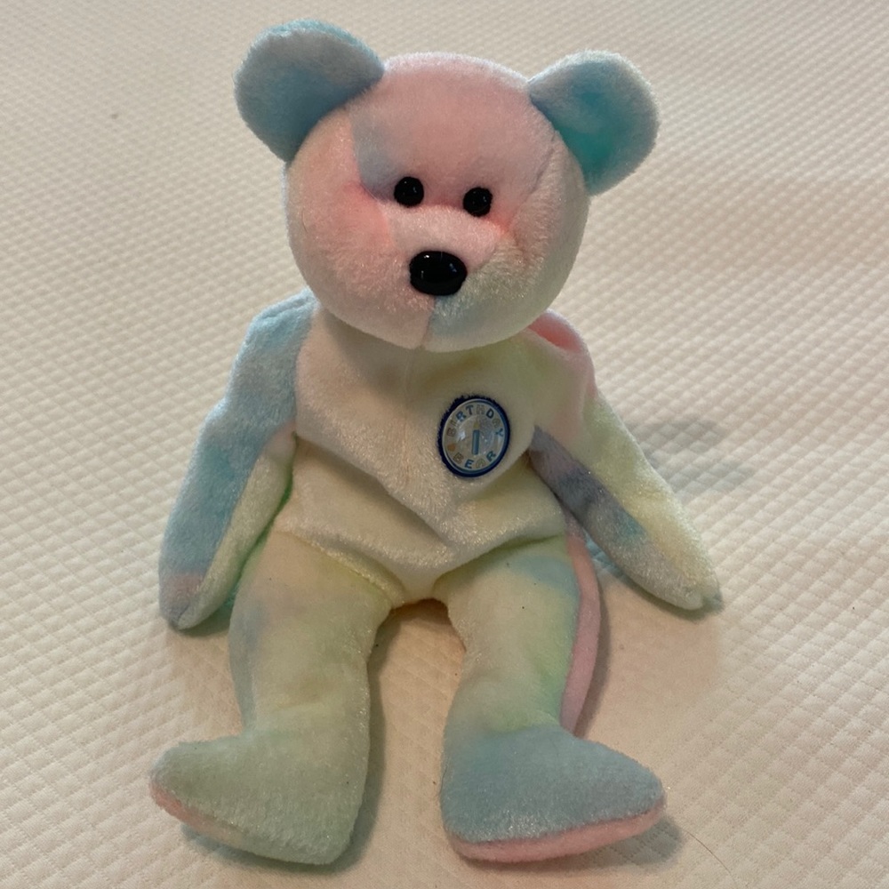 Ty Beanie Baby Multicolored Tye Die Rainbow Birthday BB Bear